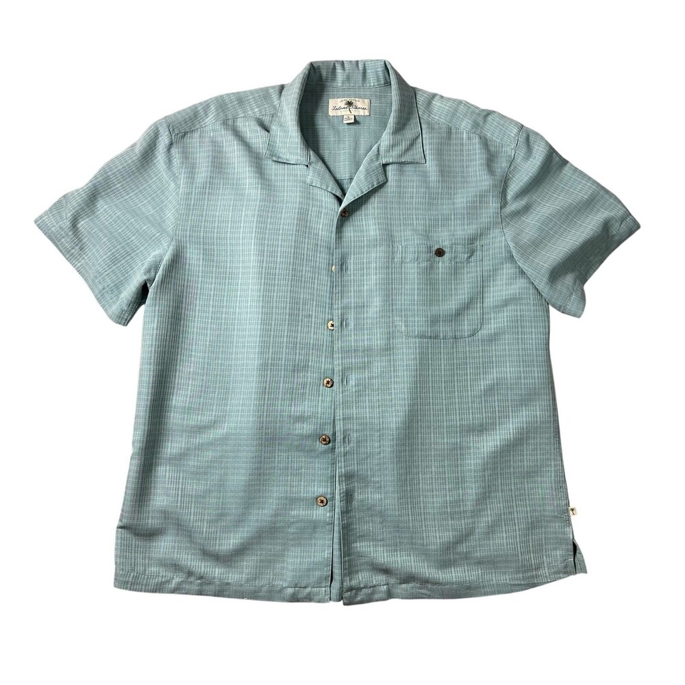 Island Shores Men's Blue-Green Rayon Blend Button Shirt XL Coastal Vacation